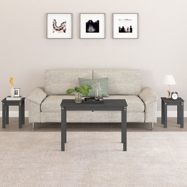 vidaXL üksteise alla mahtuvad lauad 3 tk, hall, männipuit