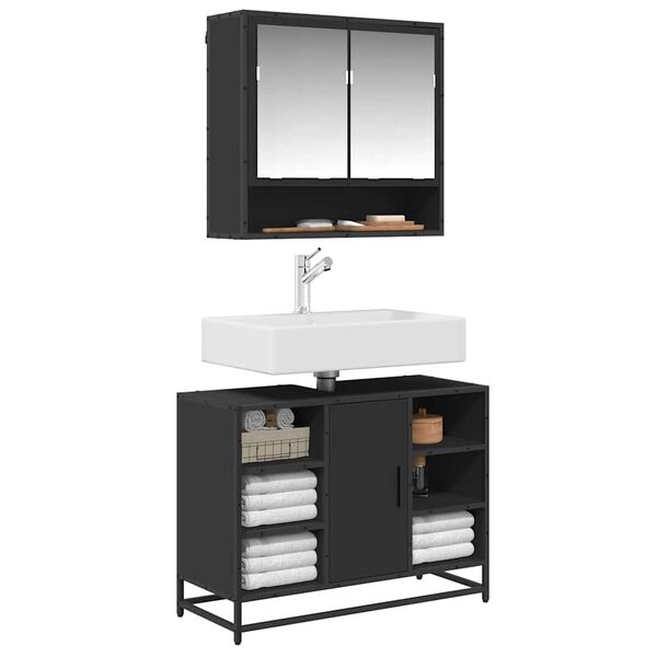 vidaXL vannitoakapp valamu , must, 80 x 33 x 60 cm, tehispuit