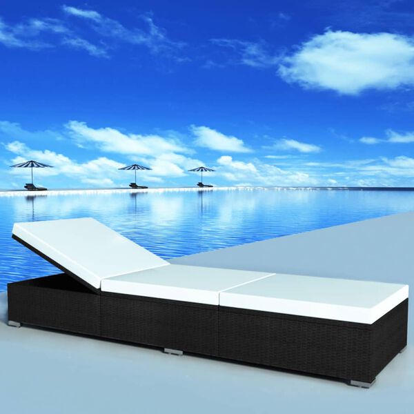 vidaXL lamamistoolid koos patjadega, 2 tk, polürotang, must