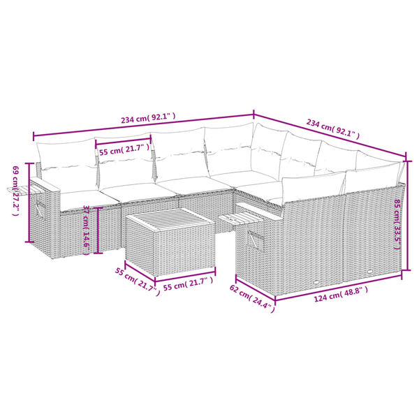 vidaXL 9-osaline aiadiivani komplekt patjadega, must, polürotang