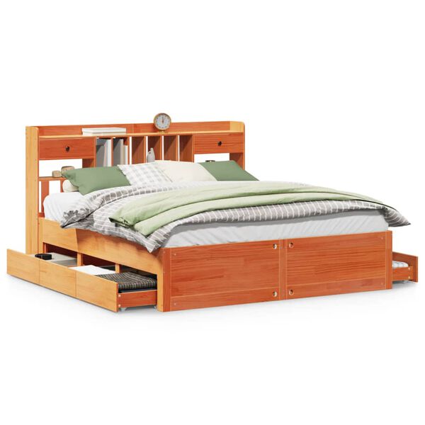 vidaXL riiuliga voodi ilma madratsita, vahapruun, 200x200cm, m&auml;nnipuit