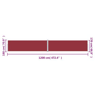 vidaXL lahtitõmmatav külgsein, 180 x 1200 cm, punane