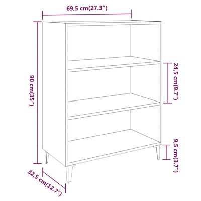 vidaXL puhvetkapp, kõrgläikega valge, 69,5 x 32,5 x 90 cm, tehispuit