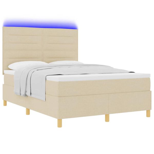 vidaXL LED Box Spring Voodi madratsiga peaga cream 140 x 200 cm kangas