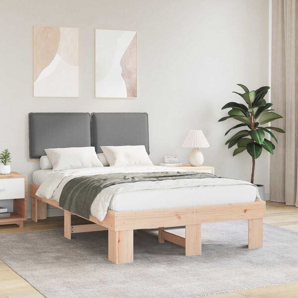 vidaXL Voodiraam Pehme Peatoega peaga Helehall 120 x 190 cm Tahke m&auml;nd