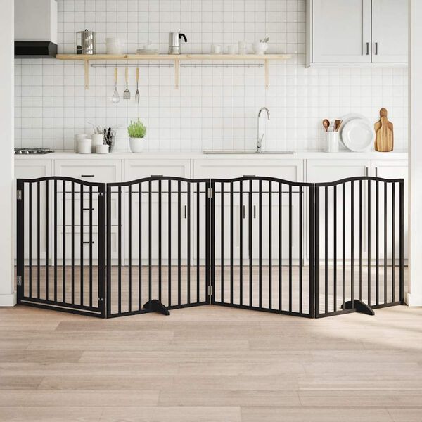 vidaXL kokkupandav koerav&auml;rav uksega, 4 paneeli, must 320 cm, pappel