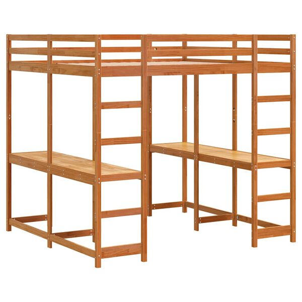 vidaXL k&otilde;rge voodi laua ja redeliga, vahapruun, 200x200 cm, m&auml;nnipuit