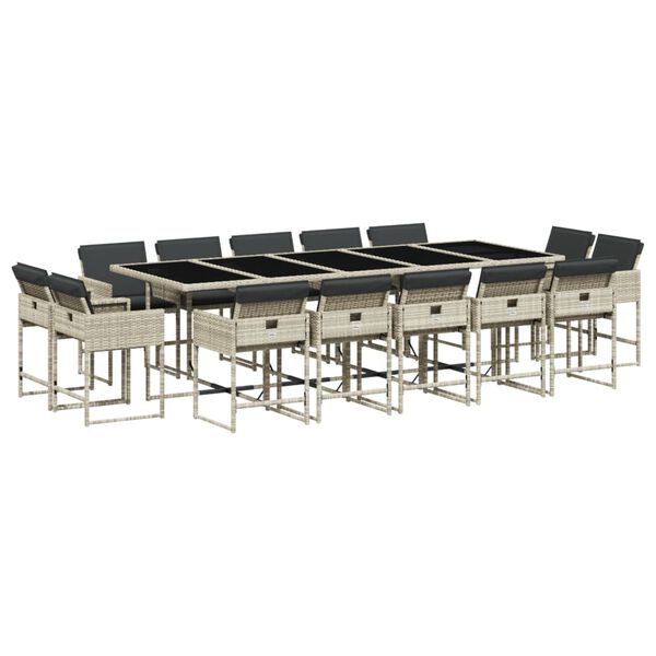 vidaXL 15-osaline aia s&ouml;&ouml;gim&ouml;&ouml;bli komplekt patjadega, hall, pol&uuml;rotang