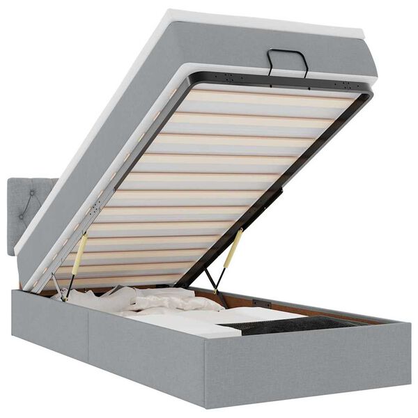 vidaXL ottomani voodi madratsita ja LED, helehall, 90x200 cm, kangas