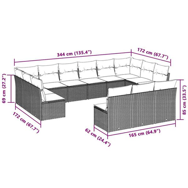 vidaXL 13-osaline aiadiivani komplekt patjadega, helehall, pol&uuml;rotang
