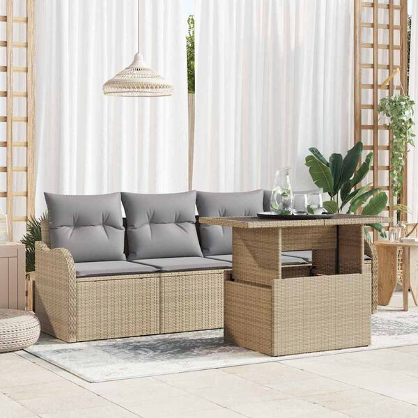vidaXL Aia Diivanikomplekt padjaga padjaga 5 pcs Beež Pol&uuml; Rattan