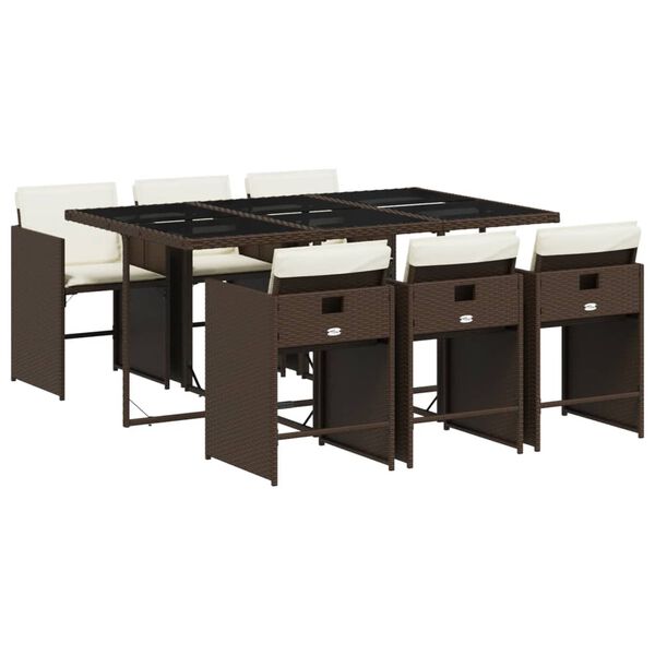 vidaXL 7-osaline aia s&ouml;&ouml;gim&ouml;&ouml;bli komplekt patjadega, pruun, pol&uuml;rotang