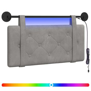 vidaXL Rippuv voodipeats LED-valgustusega Helehall Samet