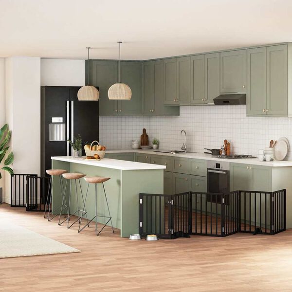 vidaXL kokkupandav koerav&auml;rav uksega, 9 paneeli, must 450 cm, pappel