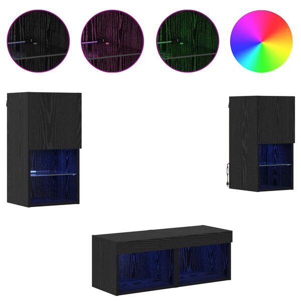 vidaXL TV Seinakapid LED -ribatuledega 4 pcs Must tamm Tehispuit