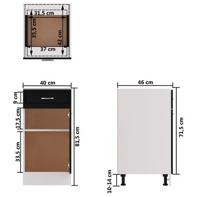 vidaXL köögikapp, must, 40 x 46 x 81,5 cm, puitlaastplaat