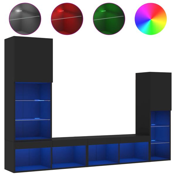 vidaXL 4-osaline telerikappide komplekt LED-tuledega, must, tehispuit