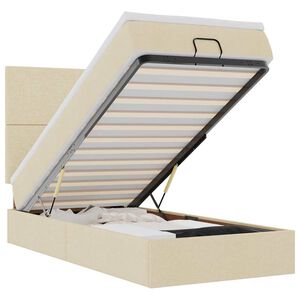 vidaXL ottomani voodi madratsita ja LED, kreemjas, 90x200 cm, kangas