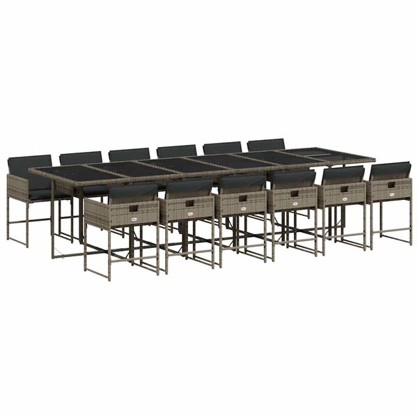 vidaXL 13-osaline aia s&ouml;&ouml;gim&ouml;&ouml;bli komplekt patjadega, hall, pol&uuml;rotang