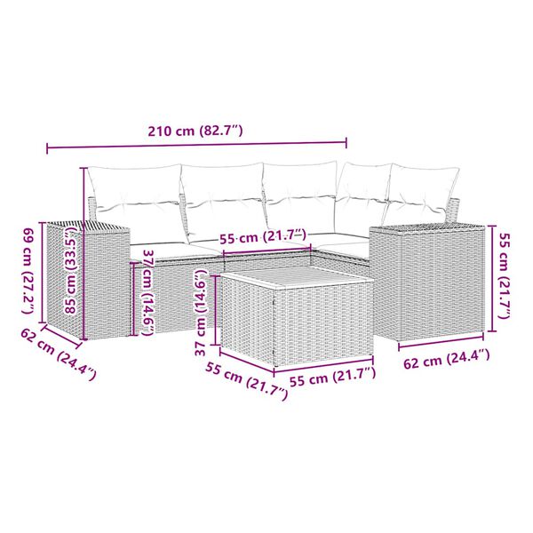 vidaXL 5-osaline aiadiivanikomplekt patjadega, must, pol&uuml;rotang