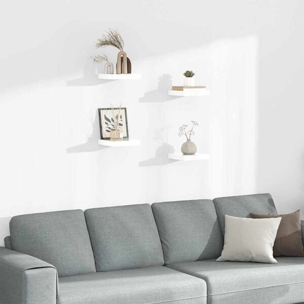 vidaXL seinariiulid, 4 tk, k&otilde;rgl&auml;ikega valge, 23 x 23,5 x 3,8 cm MDF