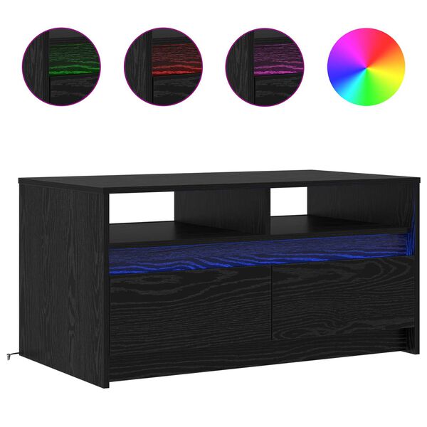 vidaXL Kohvilaud LED -ribatuledega Must tamm 90 x 50 x 45 cm Tehispuit