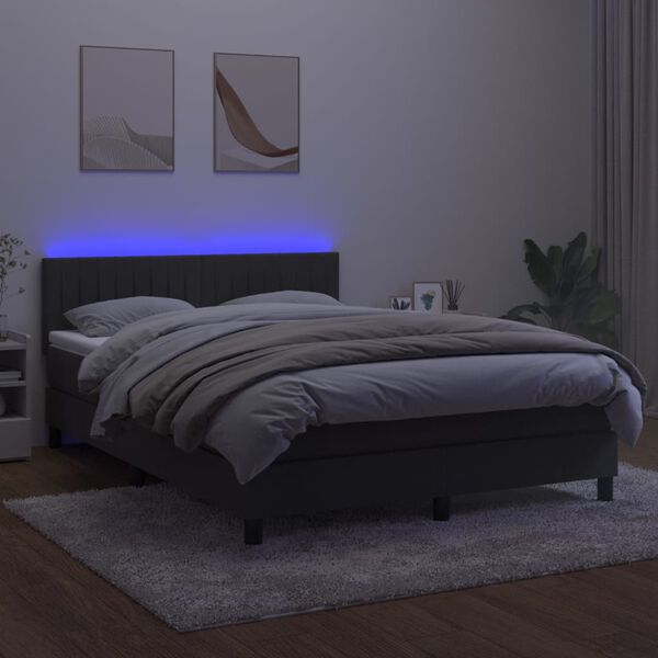 vidaXL kontinentaalvoodi madrats ja LED, tumehall, 140x190 cm, samet