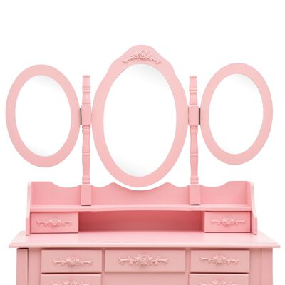 vidaXL tualettlaud pingi ja 3 peegliga, roosa
