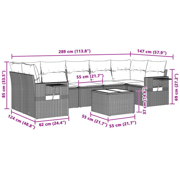 vidaXL 8-osaline aiadiivani komplekt patjadega, helehall, pol&uuml;rotang
