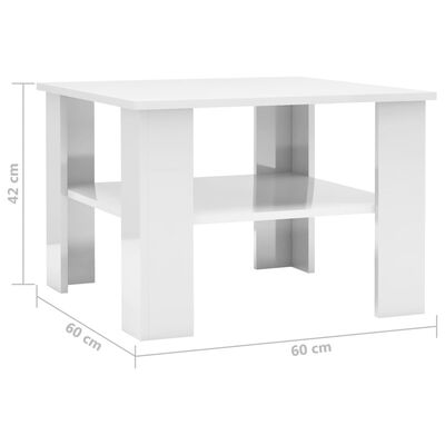 vidaXL kohvilaud, kõrgläikega, valge, 60 x 60 x 42 cm puitlaastplaat