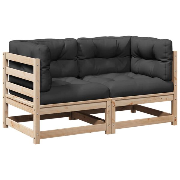 vidaXL 2-osaline aiadiivani komplekt patjadega, männipuit