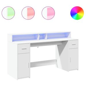 vidaXL kirjutuslaud LED-tuledega, valge, 160x55x91 cm, tehispuit