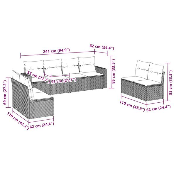 vidaXL 8-osaline aiadiivani komplekt patjadega, pruun, pol&uuml;rotang