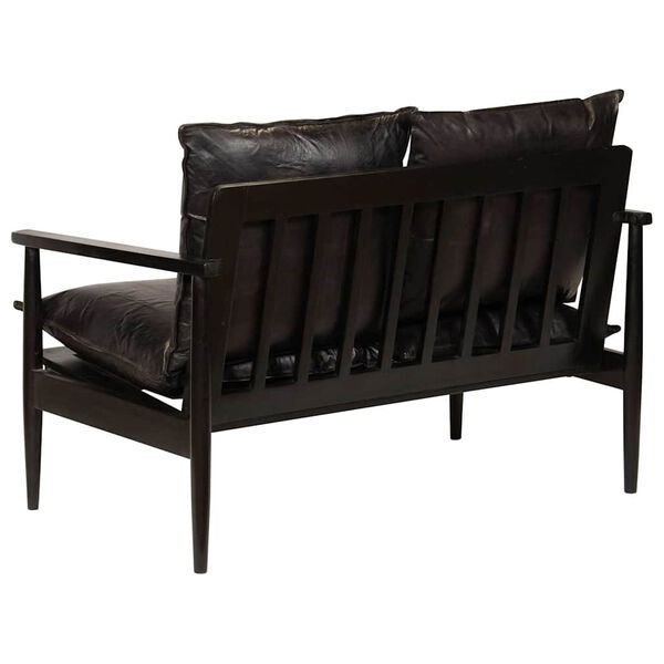 vidaXL kahekohaline diivan, nahast, akaatsiapuit, must