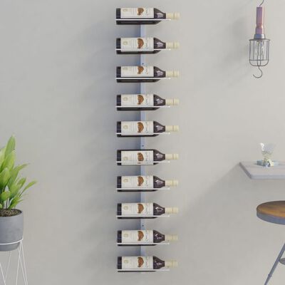 vidaXL seinale kinnitatav veiniriiul 10 pudelile, valge, metall