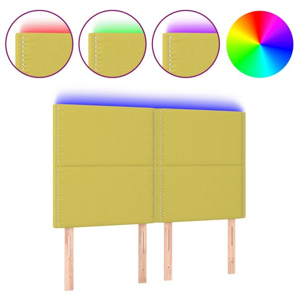 vidaXL LED-voodipeats, roheline, 144x5x118/128 cm, kangas