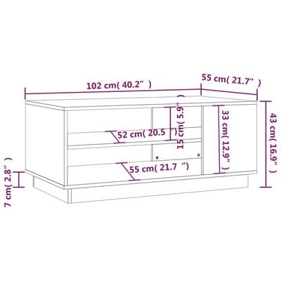 vidaXL kohvilaud, Sonoma tamm, 102 x 55 x 43 cm, puitlaastplaat