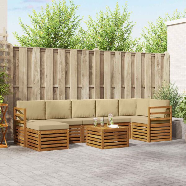 vidaXL Nurgadiivanikomplekt 8 pcs Looduslik ja beež Tugev akatsiapuu