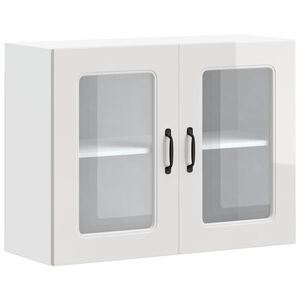 vidaXL k&ouml;&ouml;gi seinakapp klaasuksega "Kalmar", k&otilde;rgl&auml;ikega valge, t&ouml;&ouml;deldud puit