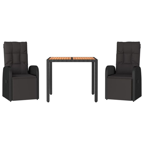 vidaXL 3-osaline aiam&ouml;&ouml;bli komplekt, must, pol&uuml;rotang ja akaatsiapuit