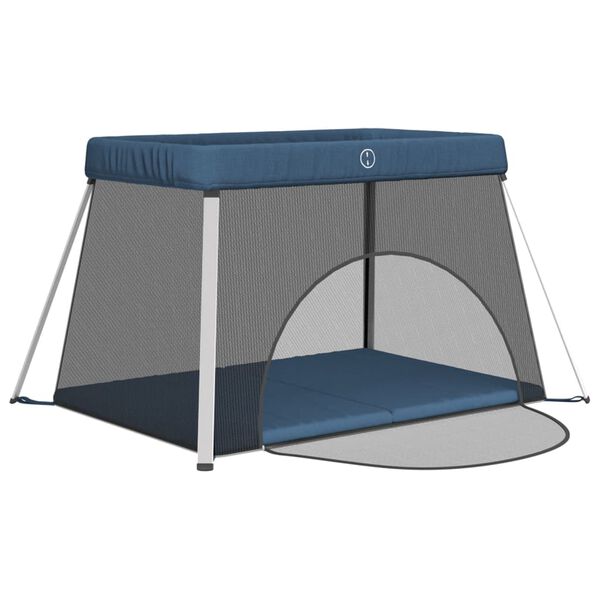 vidaXL beebi m&auml;nguaedik madratsiga, tumesinine, linane kangas