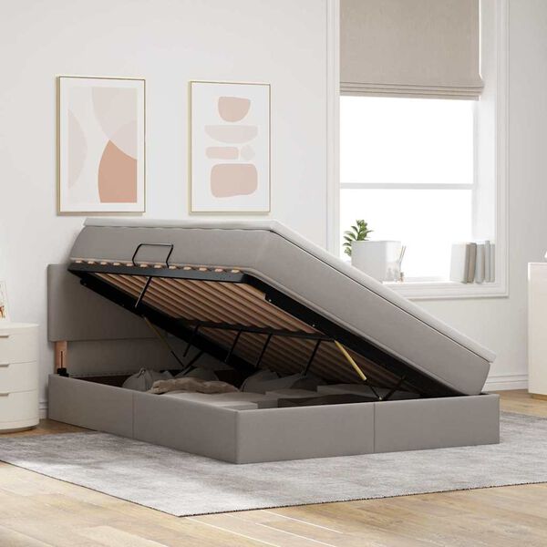 vidaXL LED-valgusega hoiuvoodi peaga Pruunikashall 140 x 200 cm kangas