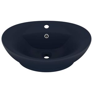 vidaXL valamu &uuml;levooluga ovaalne matt tumesinine 58,5x39cm keraamiline