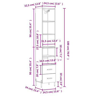 vidaXL kõrge kapp, Sonoma tamm, 34,5 x 34 x 180 cm, tehispuit