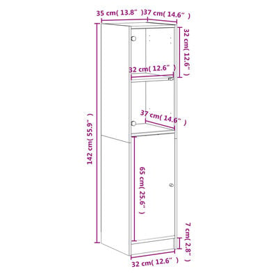 vidaXL kõrge kapp klaasuksega, hall Sonoma tamm, 35 x 37 x 142 cm