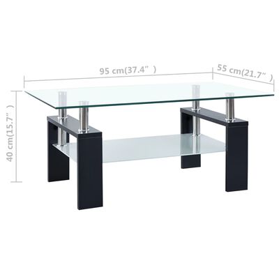 vidaXL kohvilaud must ja läbipaistev 95 x 55 x 40 cm karastatud klaas