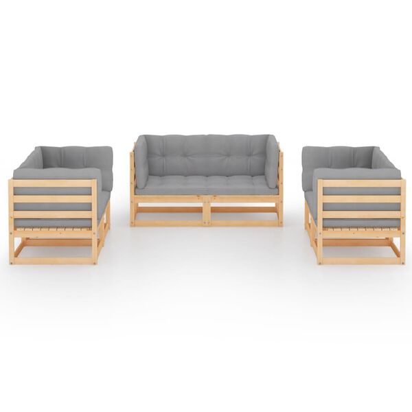 vidaXL 6-osaline aiamööbli komplekt istmepatjadega, männipuit