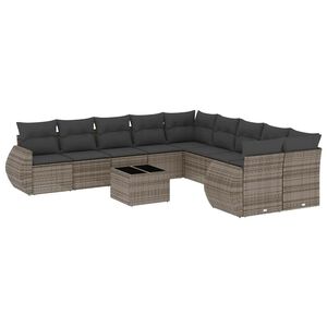 vidaXL 11-osaline aiadiivani komplekt patjadega, helehall, pol&uuml;rotang