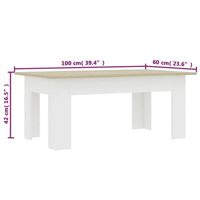 vidaXL kohvilaud, valge ja Sonoma tamm 100 x 60 x 42 cm puitlaastplaat
