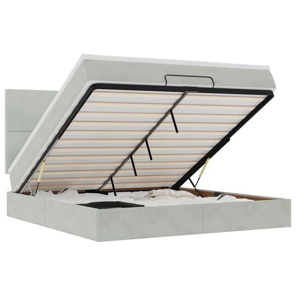 vidaXL Ottomani voodiraam madratsitega, helehall, 160x200 cm, samet